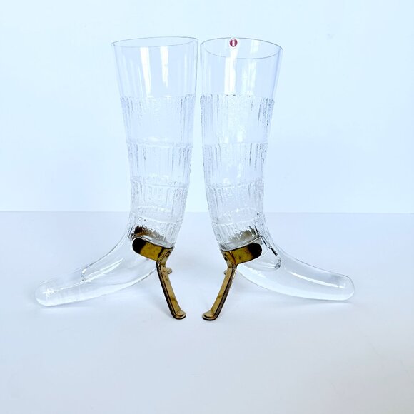 Vintage 80s Finnish Beer Horn Beer Glass Littala Finland Harald By Valto Kokko - Picture 4 of 16
